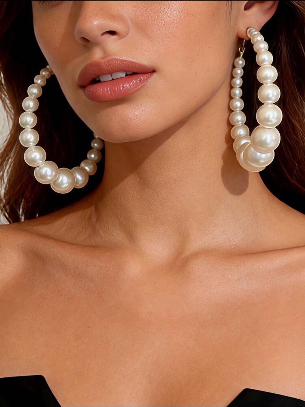 Large Pearl Oversized Hoop Earrings